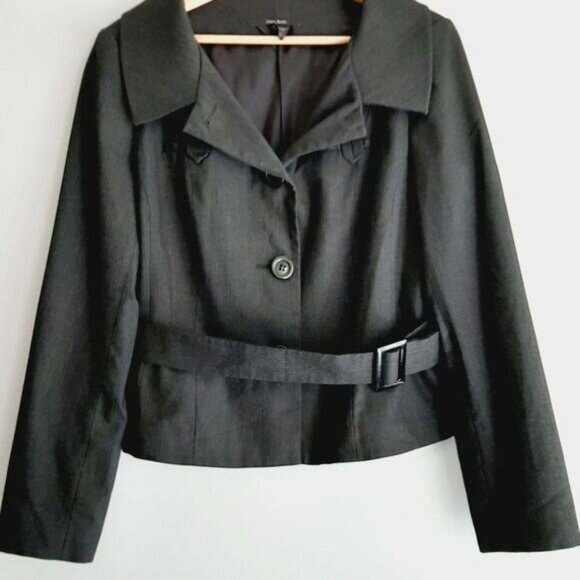 ZARA Belted Button Down Blazer Jacket Dark Gray Sz L - Picture 3 of 15